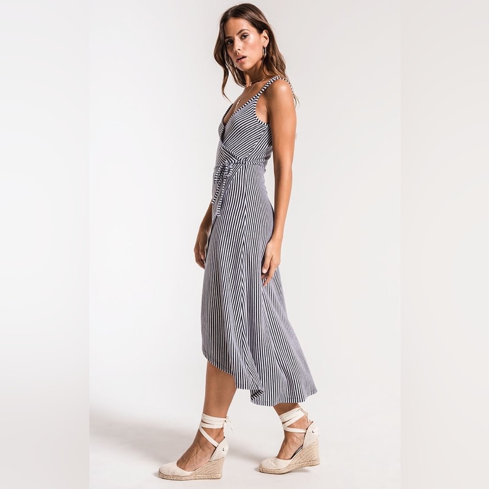 Capri | Wrap Navy & White Stripe Knit Dress